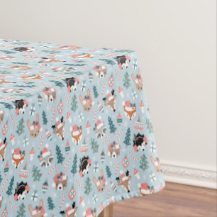 Adorable Woodland Christmas Animal Faces Pattern Tablecloth