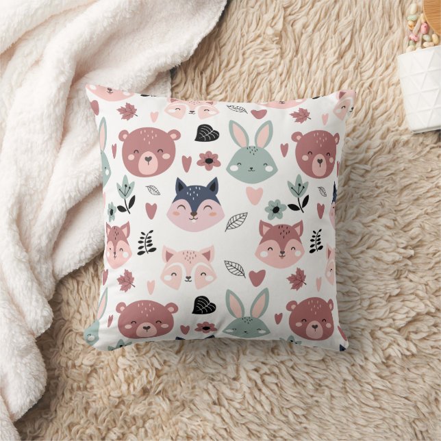 Adorable Woodland Creatures With Hearts Cushion (Blanket)