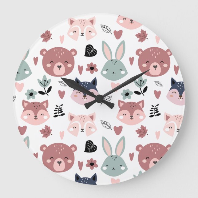 Adorable Woodland Creatures With Hearts Large Clock (Front)