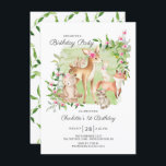 Adorable Woodland Friends Girls 1st Birthday Invitation<br><div class="desc">Super cute watercolor woodland forest friends birthday party invitation featuring the sweetest deer,  squirrel,  fox,  bunny,  racoon & bear. Can also be used for a 2nd,  3rd & 4th birthday.</div>