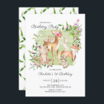 Adorable Woodland Friends Girls 1st Birthday Invitation<br><div class="desc">Super cute watercolor woodland forest friends birthday party invitation featuring the sweetest deer,  squirrel,  fox,  bunny,  racoon & bear. Can also be used for a 2nd,  3rd & 4th birthday.</div>