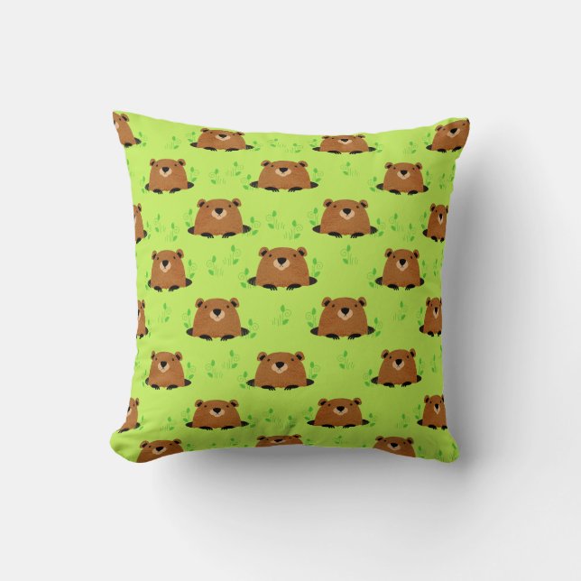 Adorable Woodland Groundhog Pattern Cushion (Front)