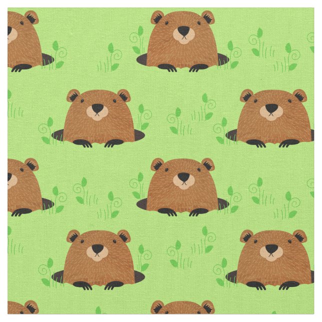 Adorable Woodland Groundhog Pattern Fabric (Close Up)