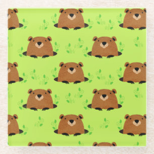 Adorable Woodland Groundhog Pattern Glass Coaster