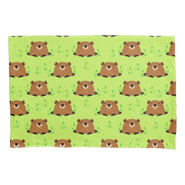 Adorable Woodland Groundhog Pattern Pillowcase (Front)