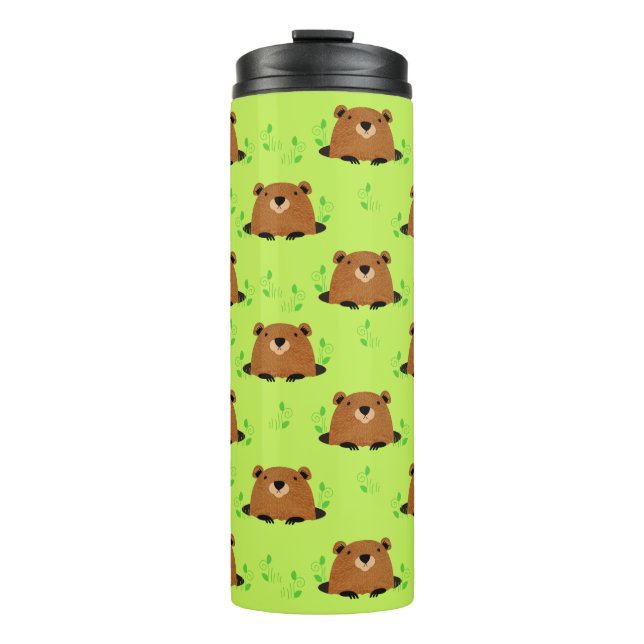 Adorable Woodland Groundhog Pattern Thermal Tumbler (Front)