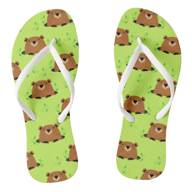 Adorable Woodland Groundhog Pattern Thongs (Footbed)