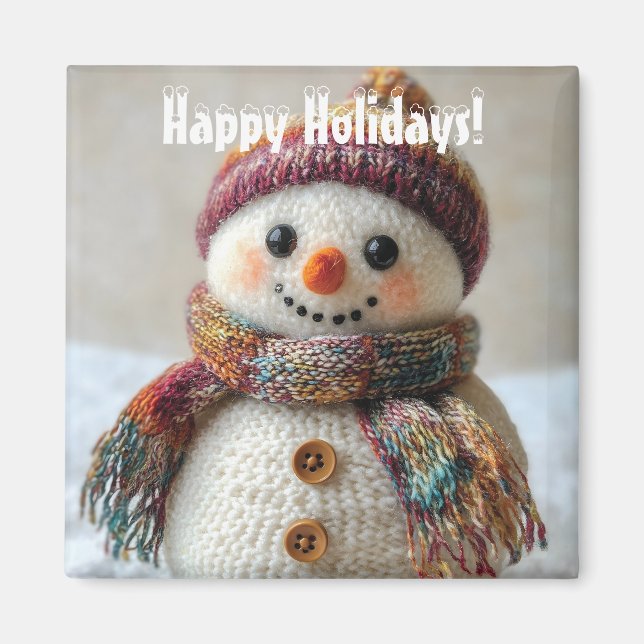 Adorable Wool Snowman with Hat & Scarf Design Magnet (Front)