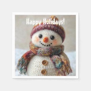 Adorable Wool Snowman with Hat & Scarf Design Napkin