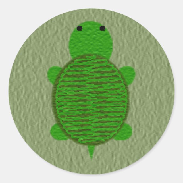 Adorable Yarn Textured Turtle Classic Round Sticker (Front)