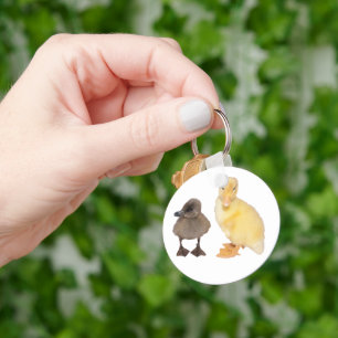 Adorable Yellow and Grey Duckling Photograph Key Ring