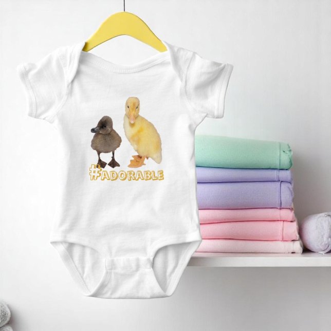 Adorable Yellow and Grey Ducklings Photograph Baby Bodysuit (baby body suit with template text)