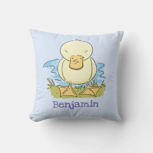 Adorable yellow baby duck cartoon illustration cushion