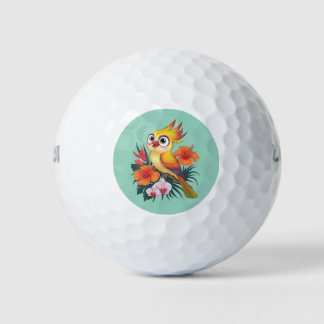 Adorable Yellow birds with flowers Golf Balls