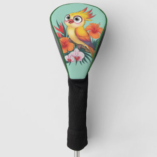 Adorable Yellow birds with flowers Golf Head Cover