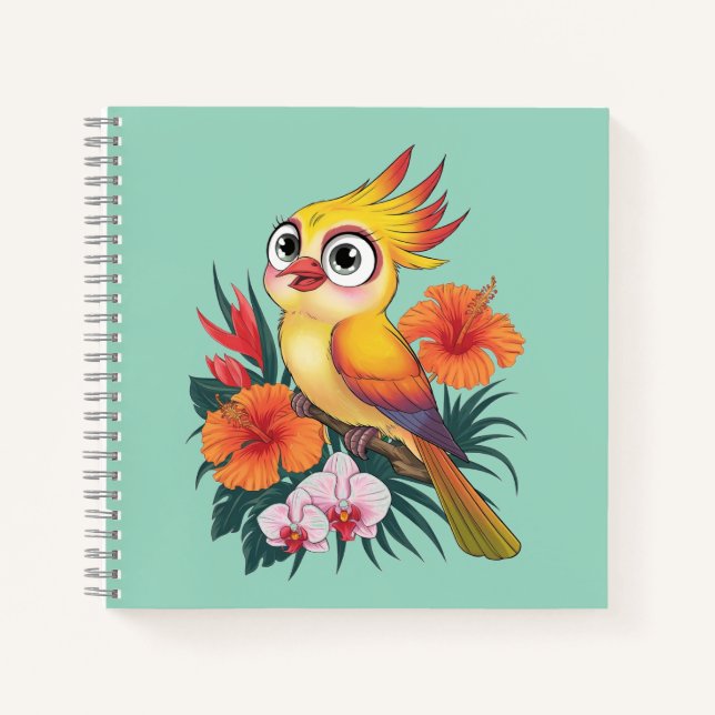 Adorable Yellow birds with flowers Notebook (Front)
