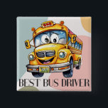 Adorable Yellow Cartoon Best School Bus Driver 15 Cm Square Badge<br><div class="desc">The "Adorable Yellow Cartoon Best School Bus Driver" design captures the essence of sweetness and charm in one delightful image. A cute yellow school bus takes centre stage, featuring endearing big eyes on its windshields and a cheerful smiley face at the front bottom, radiating warmth and friendliness. Prominently displayed at...</div>