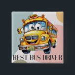 Adorable Yellow Cartoon Best School Bus Driver 15 Cm Square Badge<br><div class="desc">The "Adorable Yellow Cartoon Best School Bus Driver" design captures the essence of sweetness and charm in one delightful image. A cute yellow school bus takes centre stage, featuring endearing big eyes on its windshields and a cheerful smiley face at the front bottom, radiating warmth and friendliness. Prominently displayed at...</div>