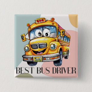 Adorable Yellow Cartoon Best School Bus Driver 15 Cm Square Badge