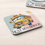 Adorable Yellow Cartoon Best School Bus Driver Coaster<br><div class="desc">The "Adorable Yellow Cartoon Best School Bus Driver" design captures the essence of sweetness and charm in one delightful image. A cute yellow school bus takes centre stage, featuring endearing big eyes on its windshields and a cheerful smiley face at the front bottom, radiating warmth and friendliness. Prominently displayed at...</div>