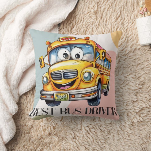 Adorable Yellow Cartoon Best School Bus Driver Cushion (Blanket)