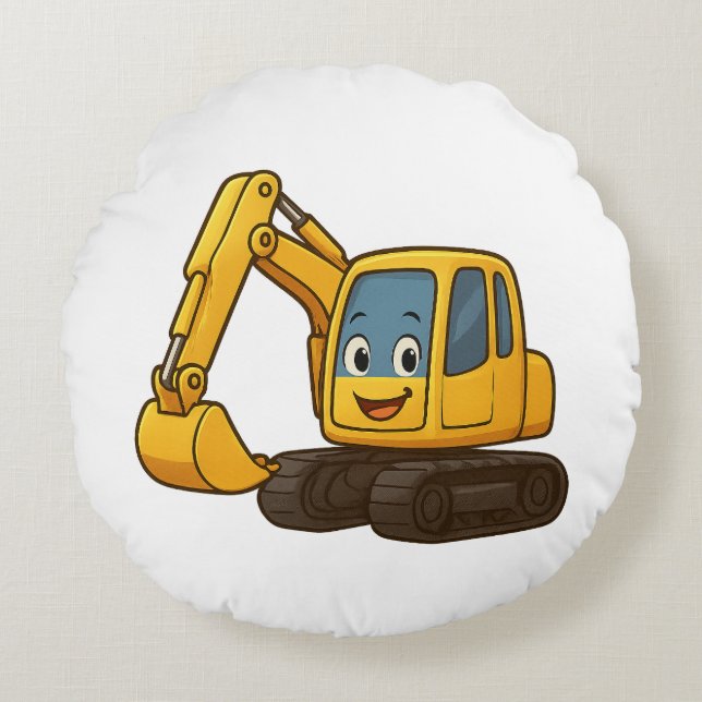 Adorable yellow digger design on round cushion (Front)
