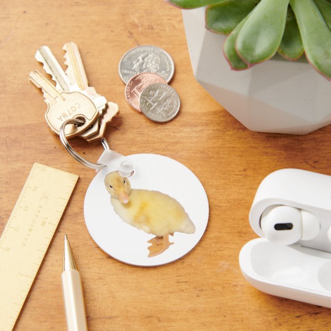 Adorable Yellow Duckling Close-Up Photograph Key Ring (Desk)