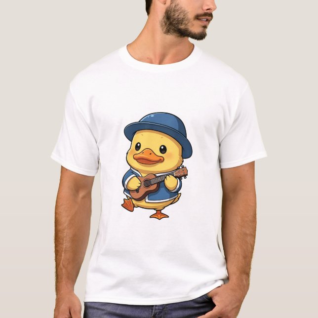 Adorable Yellow Duckling Wearing Blue Hat T-Shirt (Front)