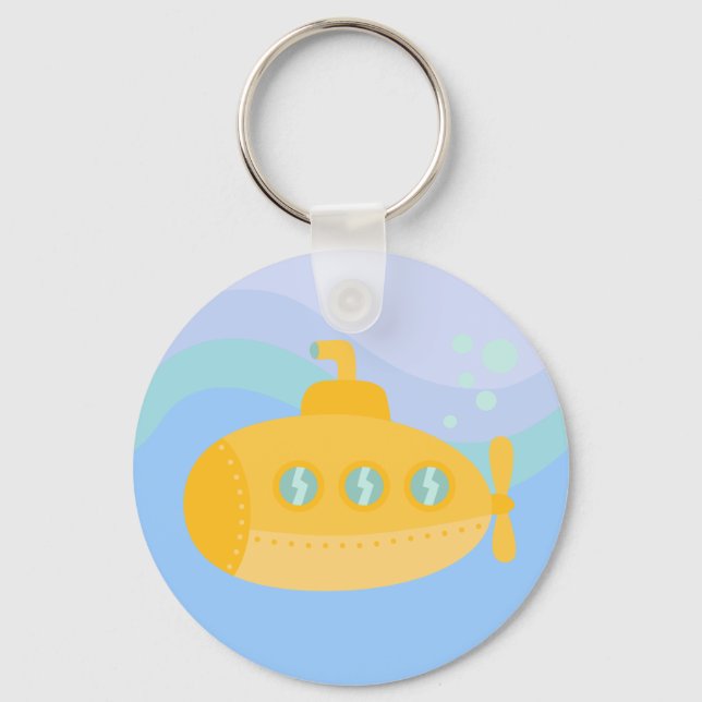 Adorable Yellow Submarine Submerged Underwater Key Ring (Front)