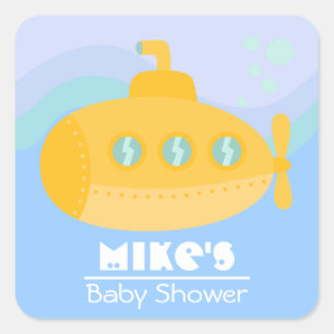 Adorable Yellow Submarine Submerged Underwater Square Sticker