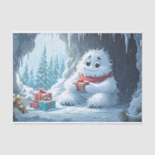 Adorable Yeti with Christmas Presents in a Cave Tissue Paper