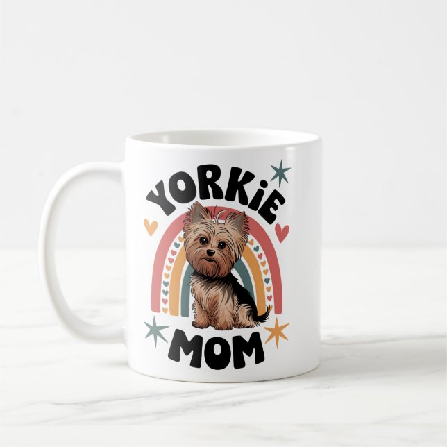 "Adorable Yorkie Mom Artwork for Dog Lovers" Coffee Mug (Left)