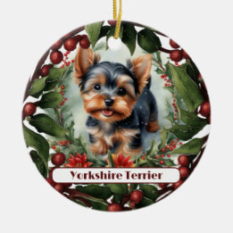 Adorable Yorkie, Personalised Christmas  Ceramic Ornament