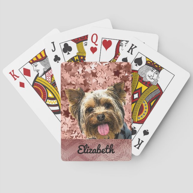 Adorable Yorkie Rose Gold Name Dog Pet Playing Cards (Back)
