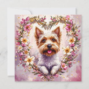 Adorable Yorkie Surrounded by Floral Wreath