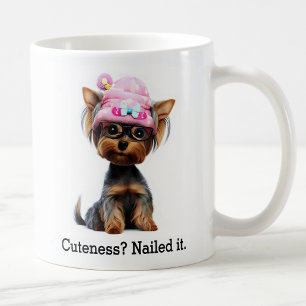Adorable Yorkie With a Pink Beanie Coffee Mug