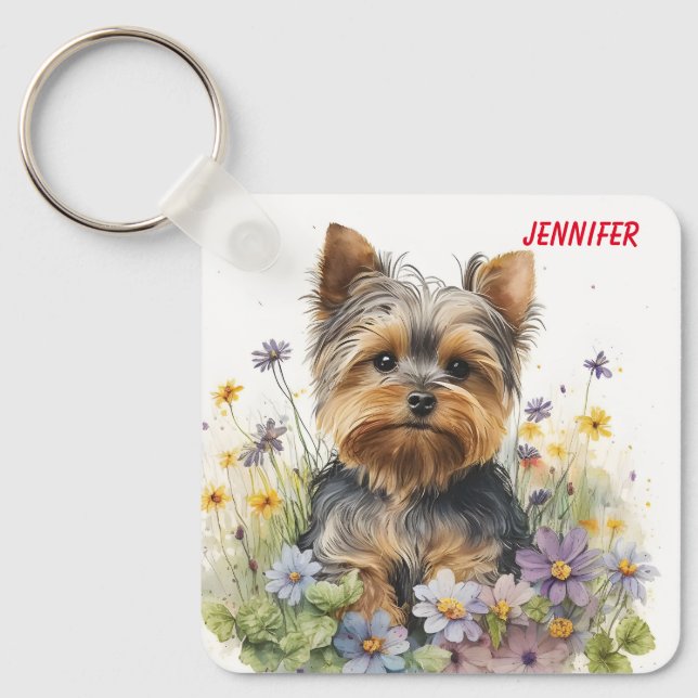 Adorable Yorkshire Terrier Puppy Dog Key Ring (Front)