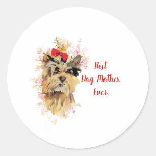 Adorable Yorkshire Terrier with Mother's Day Wish Classic Round Sticker