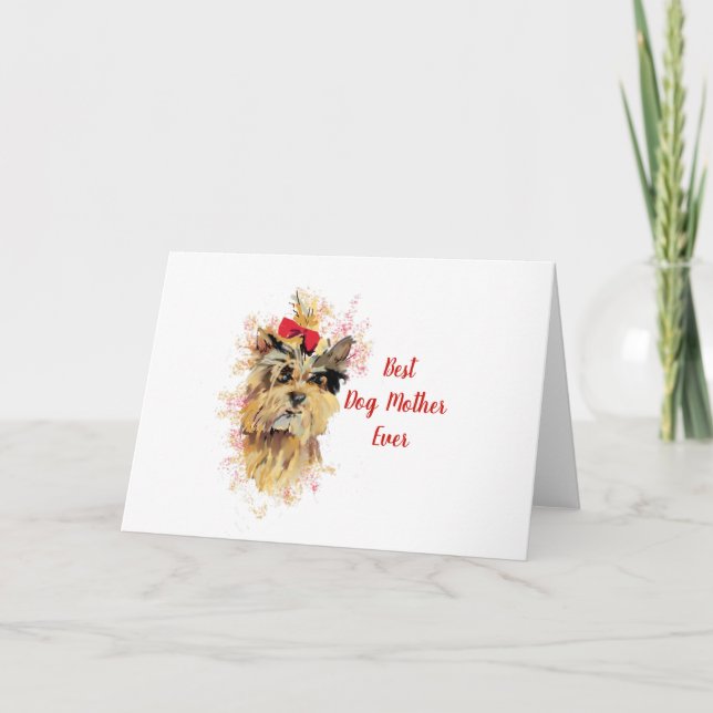 Adorable Yorkshire Terrier with Mother's Day Wish  Holiday Card (Front)