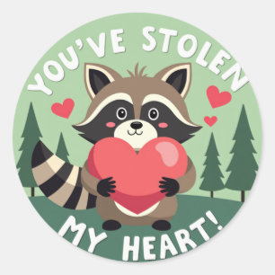Adorable 'You’ve Stolen My Heart!' Racoon Valenti Classic Round Sticker
