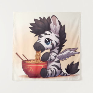 Adorable Zebra Angel Eating Ramen Tapestry