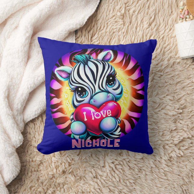 Adorable Zebra Holding Heart Cushion (Blanket)