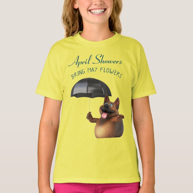Adorables 3D Universe Cute Dog April Showers  T-Shirt (Front)