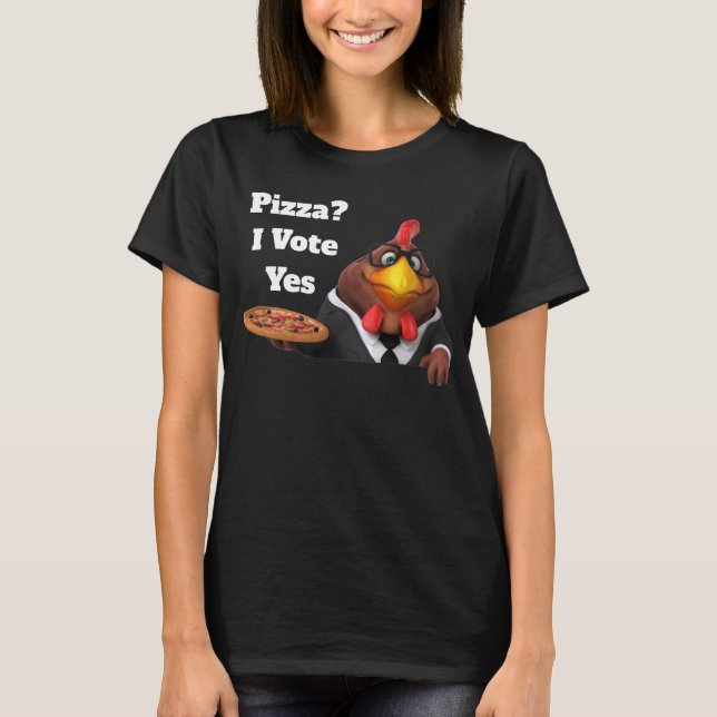 Adorables 3D Universe Cute Rooster With Pizza T-Shirt (Front)
