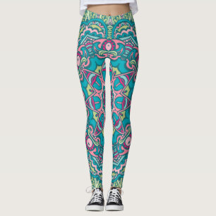 Adorables Bohemian Style Turquoise And Pink Leggings