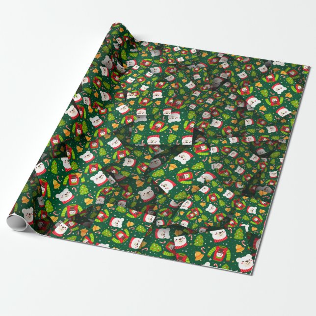 Adorables Christmas [3D] Bears Sweaters And Trees  Wrapping Paper (Unrolled)