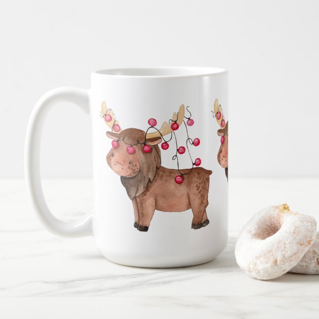 Adorables Christmas Moose With Lights Coffee Mug (With Donut)