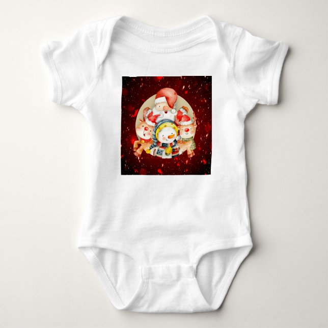 Adorables Christmas Santa And Friends  Baby Bodysuit (Front)