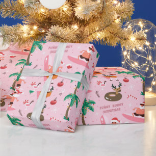 Adorables Christmas Santa Surfing Funny Wrapping Paper