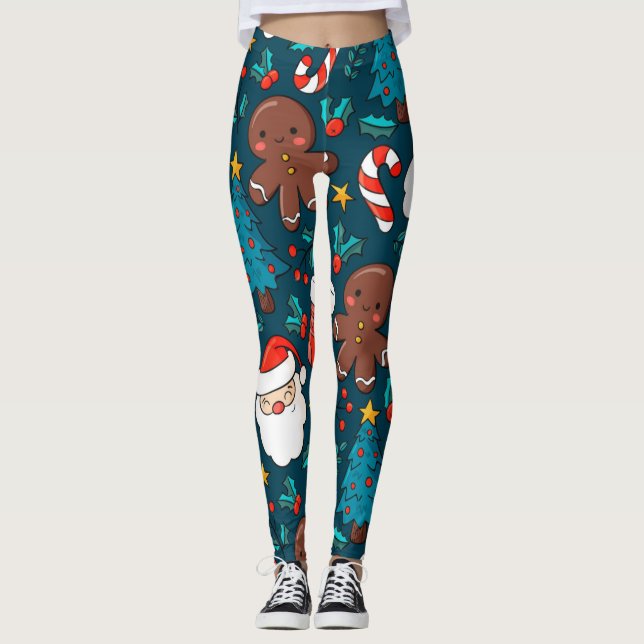 Adorables Christmas Santas And Gingerbread Men Leggings (Front)
